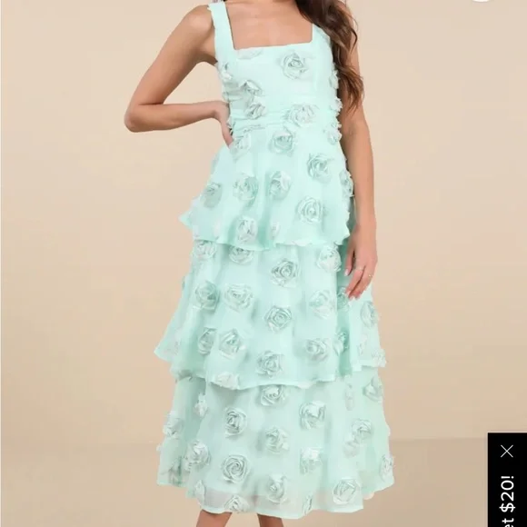 Lulus Mint Green Rosette Dress - Picture 1 of 5